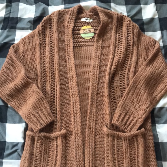 NWT KyeMi BOHO SuperSoft Oversized Knee Length TERRACOTTA BROWN Long Cardigan S - Picture 7 of 14